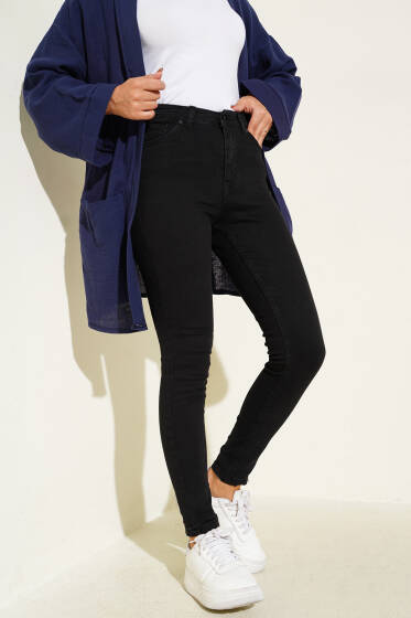 Yüksek Bel Kot Pantolon Siyah - Pantolon