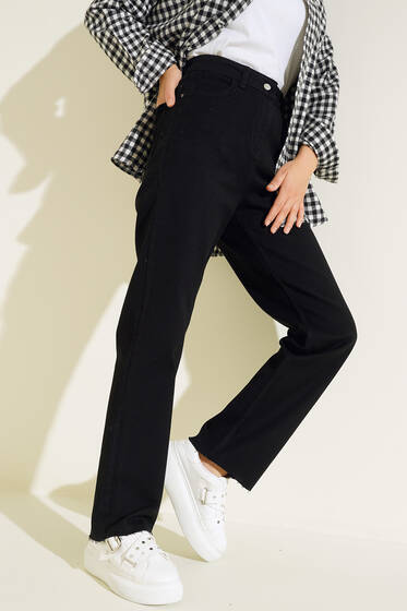 Yüksek Bel Kot Pantolon Siyah - Pantolon