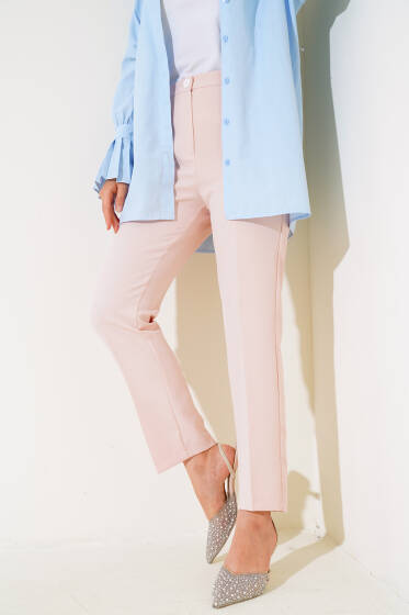 Yüksek Bel Kumaş Pantolon Pudra - Pantolon