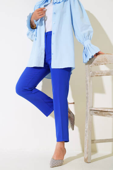 Yüksek Bel Kumaş Pantolon Saks - Yılın Fırsatı