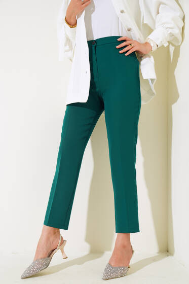 Yüksek Bel Kumaş Pantolon Zümrüt - Yılın Fırsatı