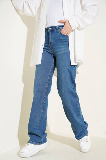 Yüksek Bel Palazzo Kot Pantolon Tintli - Pantolon