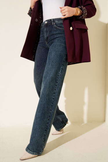 Yüksek Bel Palazzo Kot Pantolon Yeşil Tint - Pantolon