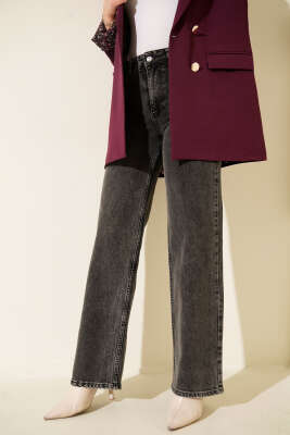 Yüksek Bel Palazzo Pantolon Kar Koyu 