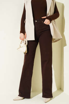Yüksek Bel Palazzo Pantolon Kestane - Pantolon