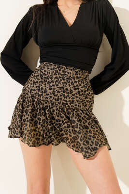 Yüksek Bel Şifon Etek Leopar - Kadın Giyim Modelleri