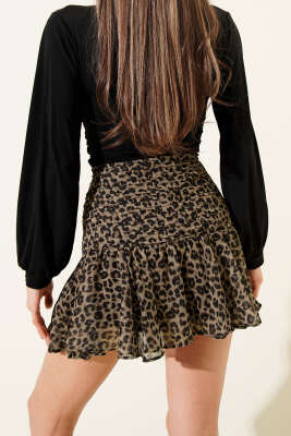 Yüksek Bel Şifon Etek Leopar - Kadın Giyim Modelleri