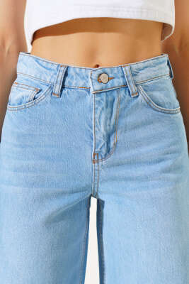 Yüksek Belli Palazzo Kot Pantolon Açık Mavi - Kadın Giyim Modelleri