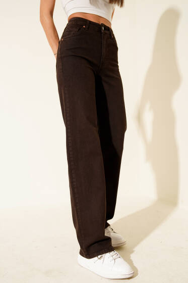 Yüksek Belli Palazzo Kot Pantolon Kahve - Kadın Giyim Modelleri