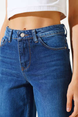 Yüksek Belli Palazzo Kot Pantolon Mavi - Kadın Giyim Modelleri