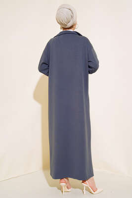 Yüksek Yaka Fermuarlı Elbise Antrasit - Tesettür Elbise