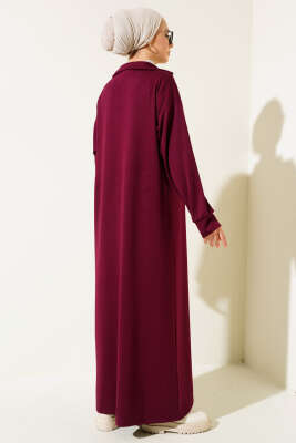 Yüksek Yaka Fermuarlı Elbise Bordo - Tesettür Elbise