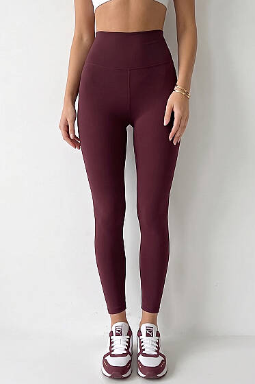 Yüksel Bel Cupra Tayt Bordo - Spor Tayt