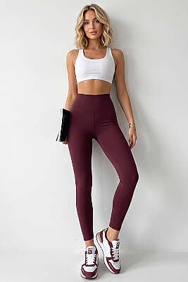 Yüksel Bel Cupra Tayt Bordo - Spor Tayt