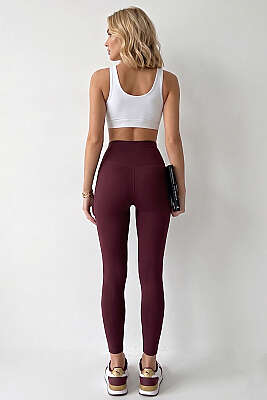 Yüksel Bel Cupra Tayt Bordo - Spor Tayt