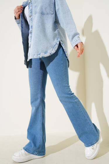 Yüksel Bel İspanyol Paça Pantolon Açık Mavi - Pantolon