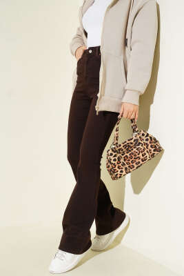 Yüksel Bel İspanyol Paça Pantolon Kahve - Pantolon