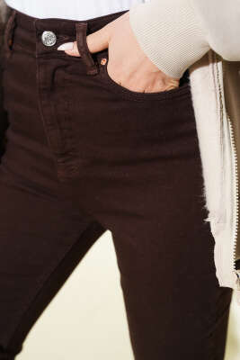 Yüksel Bel İspanyol Paça Pantolon Kahve - Pantolon