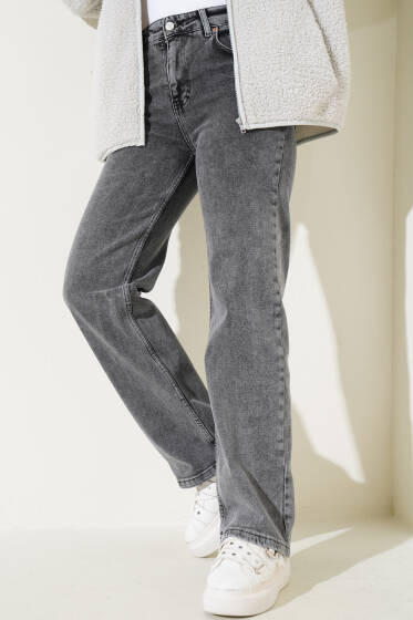 Yüksel Bel Palazzo Pantolon Koyu Gri - Pantolon