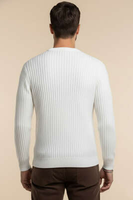 Yumoş Erkek Örme Triko Kazak Beyaz - Erkek Kazak