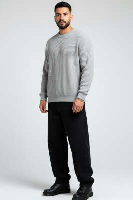 Yumoş Erkek Örme Triko Kazak Gri - Erkek Kazak