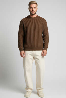 Yumoş Erkek Örme Triko Kazak Kahve - Erkek Kazak