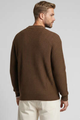 Yumoş Erkek Örme Triko Kazak Kahve - Erkek Kazak