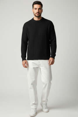 Yumoş Erkek Örme Triko Kazak Siyah - Erkek Kazak