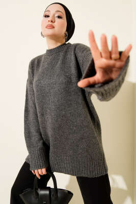 Yumoş Geniş Kollu Kazak Füme - VAV TEKSTİL