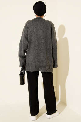 Yumoş Geniş Kollu Kazak Füme - Triko Kazak