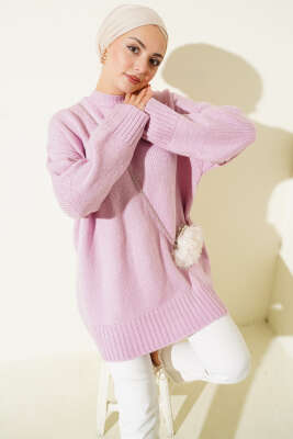 Yumoş Geniş Kollu Kazak Lila - Triko Kazak