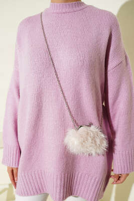 Yumoş Geniş Kollu Kazak Lila - Triko Kazak