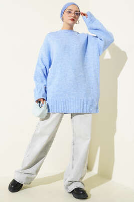 Yumoş Geniş Kollu Kazak Mavi - Triko Kazak