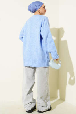 Yumoş Geniş Kollu Kazak Mavi - Triko Kazak