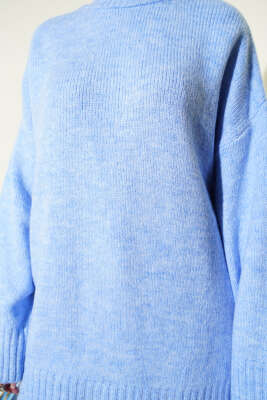 Yumoş Geniş Kollu Kazak Mavi - Triko Kazak