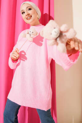 Yumoş Geniş Kollu Kazak Pembe - VAV TEKSTİL