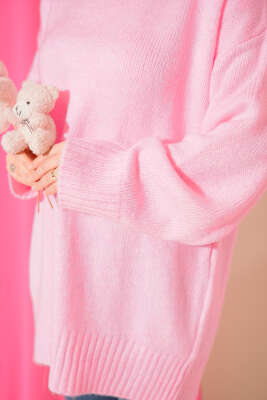 Yumoş Geniş Kollu Kazak Pembe - Triko Kazak