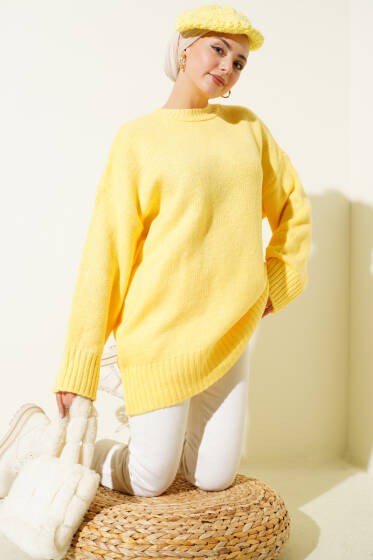 Yumoş Geniş Kollu Kazak Sarı - Triko Kazak