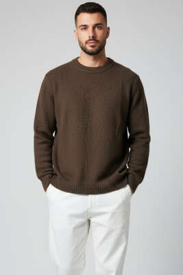 Yumoş Triko Erkek Kazak Kahve - EKSİ BİR