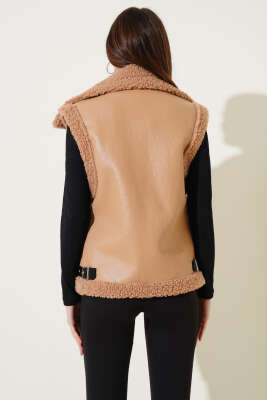 Yün İçli Deri Yelek Latte - Kadın Giyim Modelleri