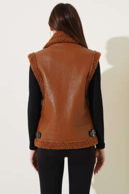 Yün İçli Deri Yelek Taba - Kadın Giyim Modelleri