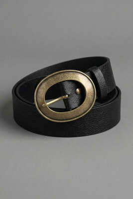 Yuvarlak Bakır Görünüm Tokalı Kemer Siyah - DESREE KEMER