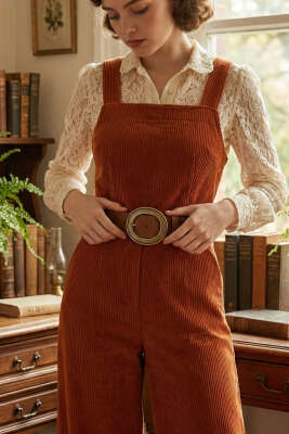 Yuvarlak Bakır Görünüm Tokalı Kemer Taba - Deri Kemer