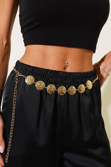 Yuvarlak Dekor Metal Zincir Kemer Gold - Zincirli Kemer