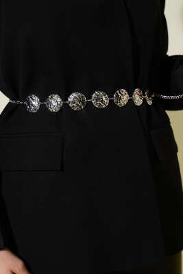 Yuvarlak Dekor Metal Zincir Kemer Gümüş - DESREE KEMER