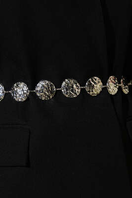 Yuvarlak Dekor Metal Zincir Kemer Gümüş - Zincirli Kemer