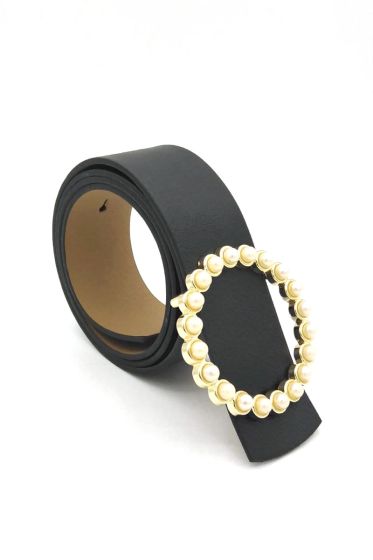 Yuvarlak İnci Tokalı Siyah Kemer - Deri Kemer