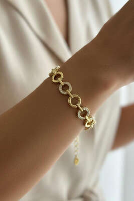 Yuvarlak Taş Detaylı Bileklik Gold 