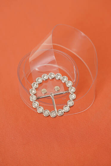 Yuvarlak Toka Kemer Şeffaf Gümüş - Deri Kemer