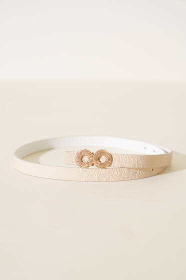 Yuvarlak Tokalı İnce Kemer Bej - Deri Kemer